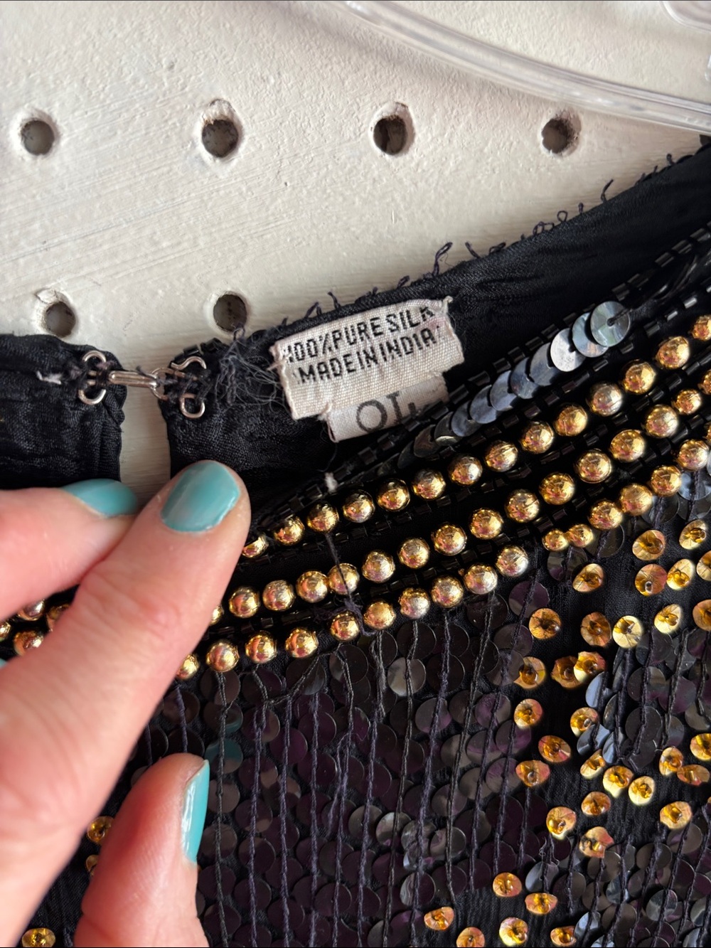 Vintage Black Sequin Blouse with Gold Stud Detailing - Picture 11 of 15
